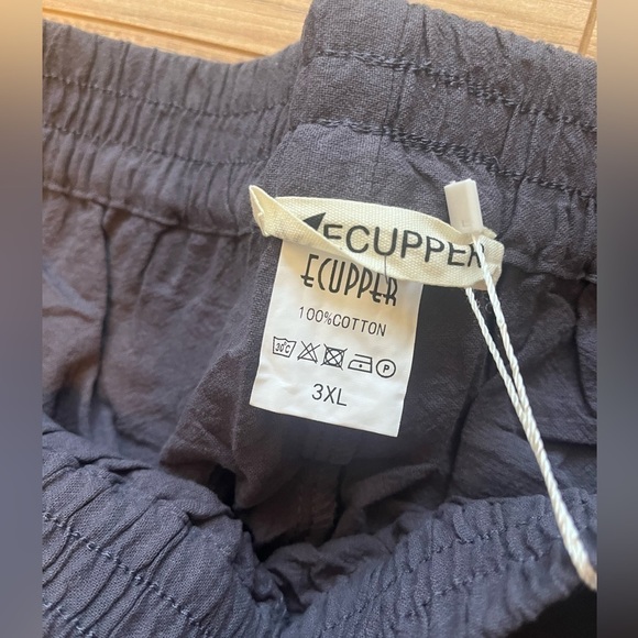 NWT - ECUPPER Casual Loose Elastic Waist Cotton Trouser Cropped Wide Leg Pants - Picture 7 of 7
